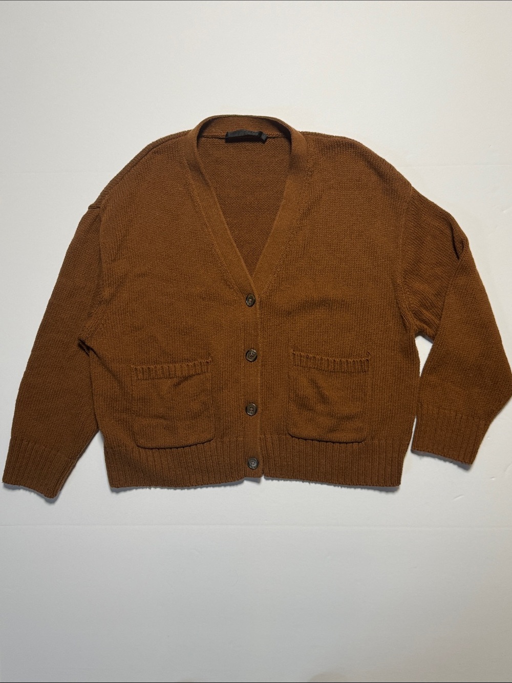 JENNI KAYNE Barret Cardigan Copper Brown Button-Front V-Neck Sweater Relaxed M - Picture 2 of 11